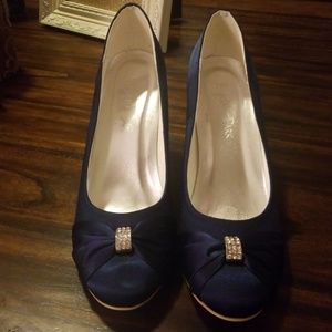 Navy blue silk wedges
